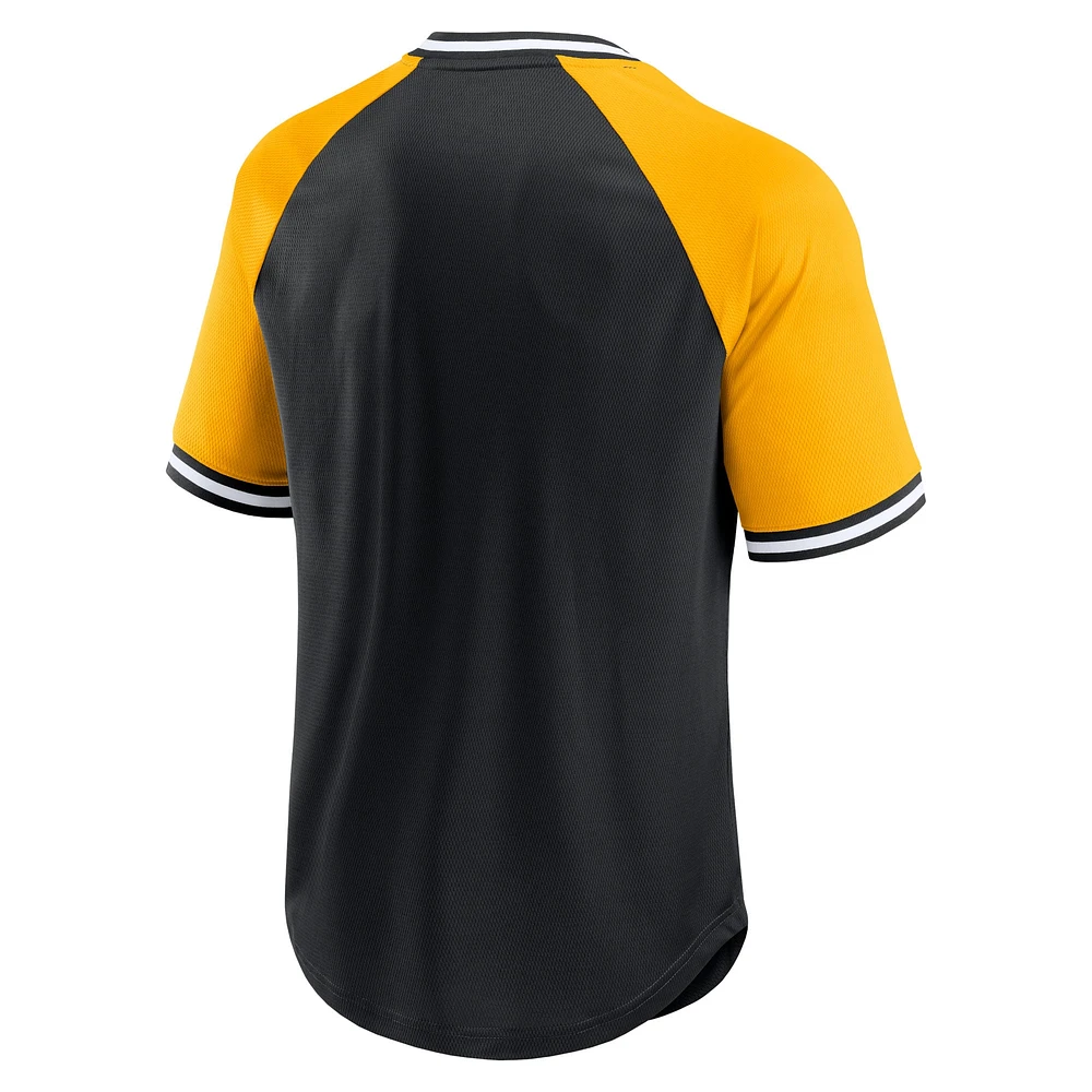 T-shirt raglan à col en V Second Wind Fanatics pour hommes, noir/or, Pittsburgh Steelers