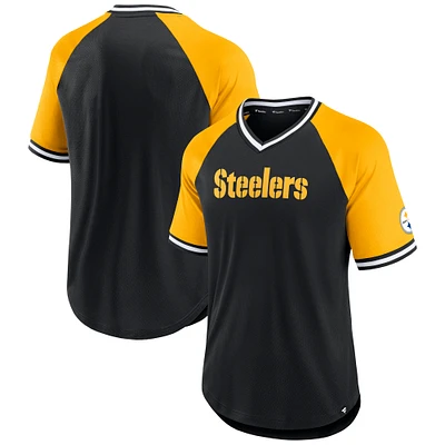 T-shirt raglan à col en V Second Wind Fanatics pour hommes, noir/or, Pittsburgh Steelers