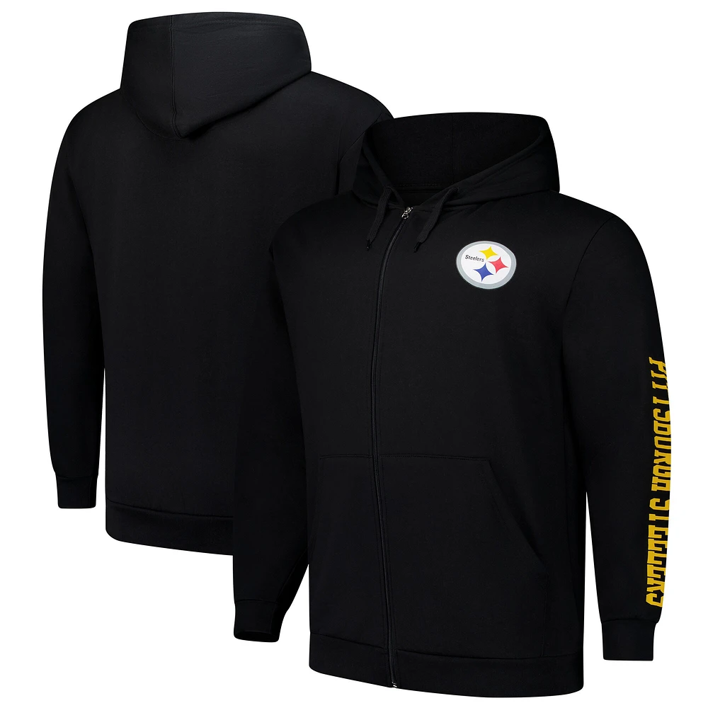Sweat à capuche zippé manches longues et col rond Fanatics pour homme, noir, Pittsburgh Steelers