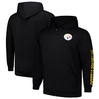 Sweat à capuche zippé manches longues et col rond Fanatics pour homme, noir, Pittsburgh Steelers