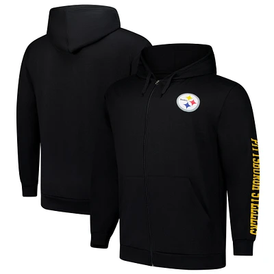 Sweat à capuche zippé manches longues et col rond Fanatics pour homme, noir, Pittsburgh Steelers
