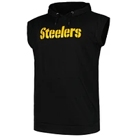 Men's Fanatics Black Pittsburgh Steelers Big & Tall Muscle Hoodie Sleeveless T-Shirt