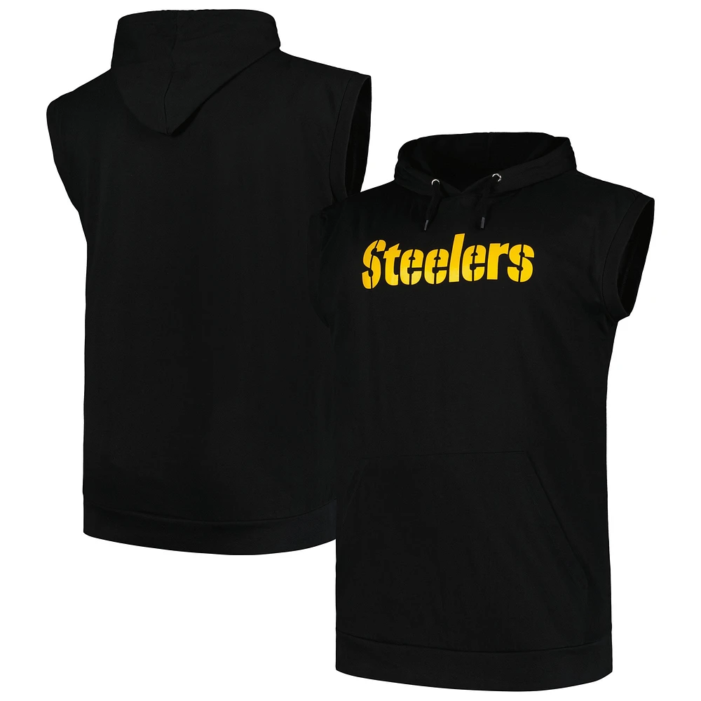 T-shirt sans manches à capuche noir Fanatics Pittsburgh Steelers Big & Tall Muscle pour hommes