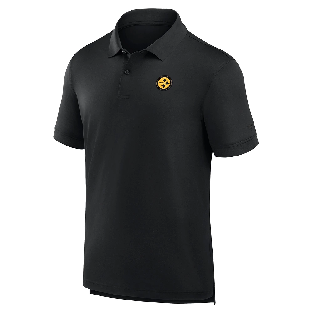 Polo noir Fanatics pour homme avec logo Front Office Move des Pittsburgh Steelers