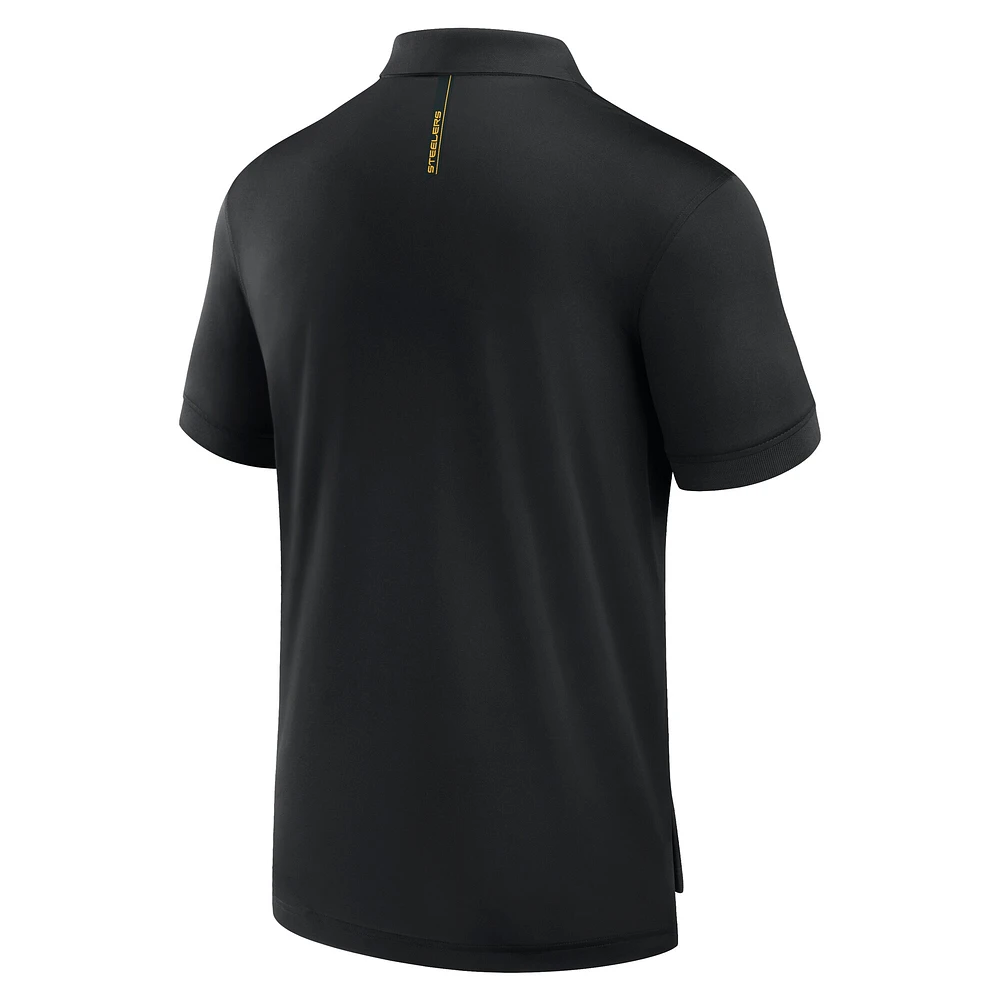 Polo noir Fanatics pour homme avec logo Front Office Move des Pittsburgh Steelers