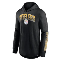 Men's Fanatics Black Pittsburgh Steelers Front Runner Long Sleeve Hooded T-Shirt