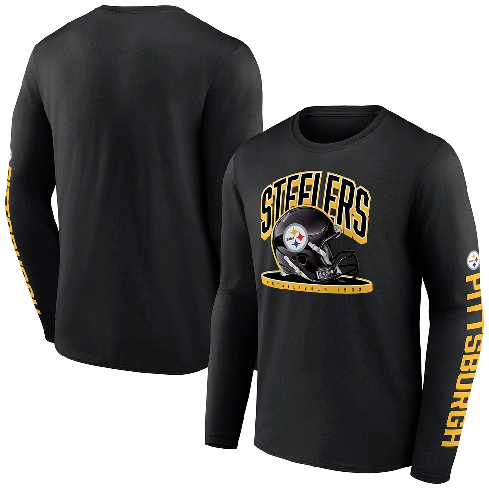 Men's Fanatics  Black Pittsburgh Steelers Helmet Platform Long Sleeve T-Shirt