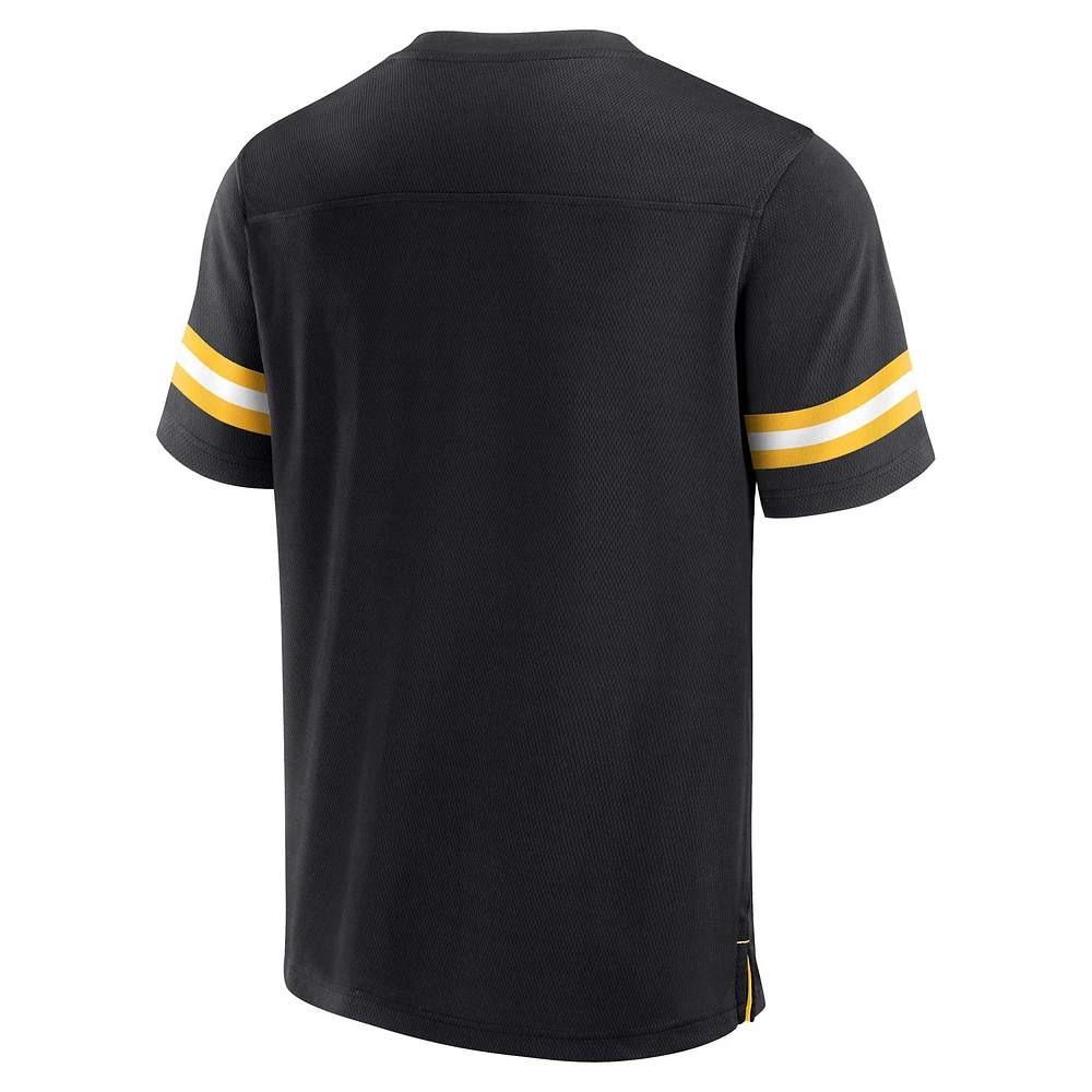 T-shirt noir à col en V Fanatics pour hommes des Pittsburgh Steelers Jersey Tackle