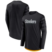 Fanatics pour hommes noirs Pittsburgh Steelers Square Off Defender - T-shirt à manches longues