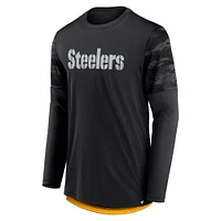 Men's Fanatics Black Pittsburgh Steelers Square Off Defender - Long Sleeve T-Shirt