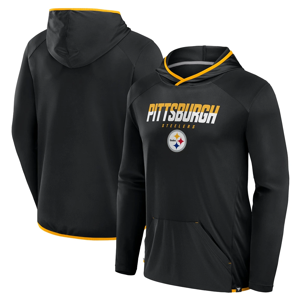 Men's Fanatics Black Pittsburgh Steelers Transitional Defender Hoodie Long Sleeve T-Shirt