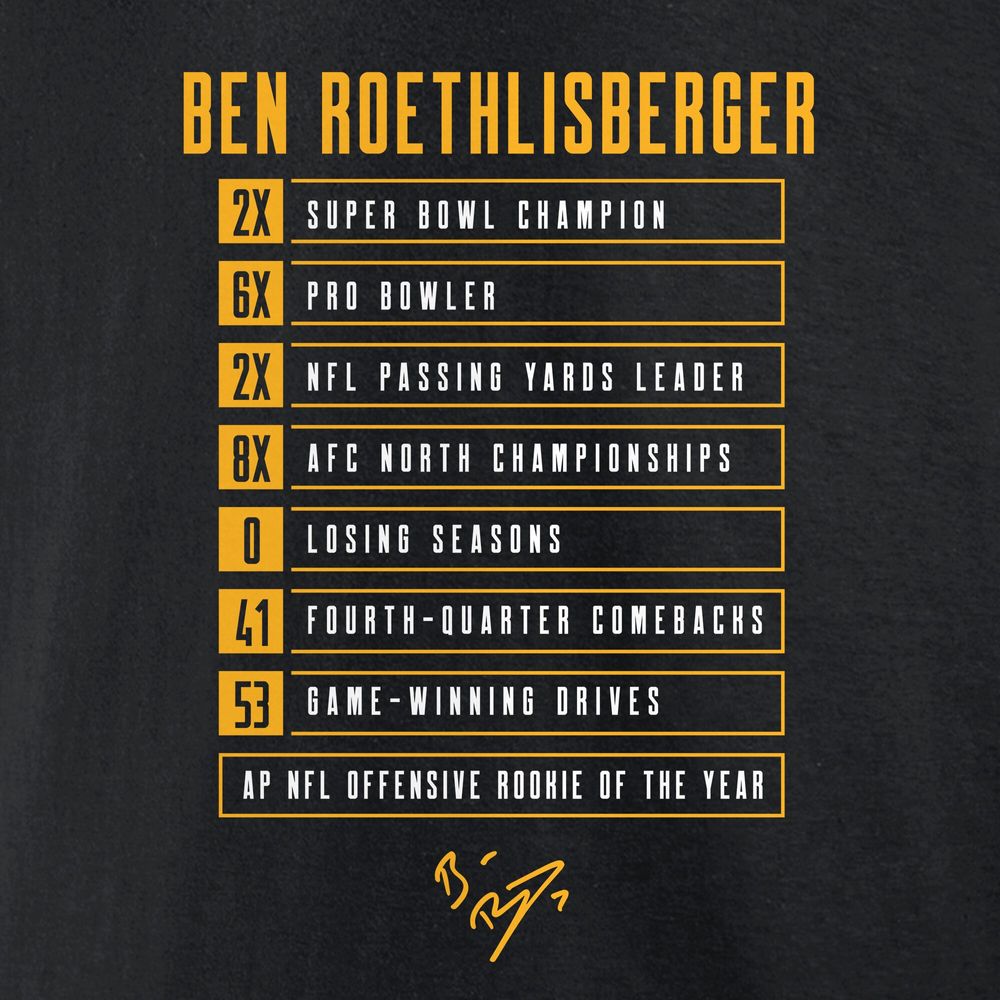 Mens - Pittsburgh Steelers 6X Super Bowl Champion T Shirt - L - Big Ben