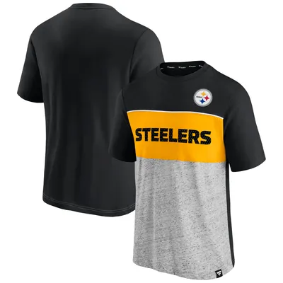 Pittsburgh Steelers Fanatics Branded Colorblock T-Shirt - Black/Heathered Gray