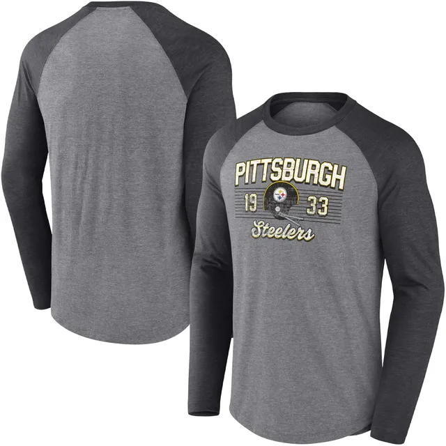 Juniors Heathered Gray Pittsburgh Steelers All Striped Up Raglan Long Sleeve  T-Shirt