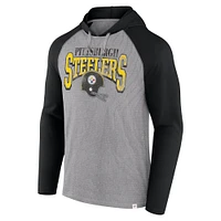 Men's Fanatics Gray/Black Pittsburgh Steelers Under Center Long Sleeve Hoodie T-Shirt