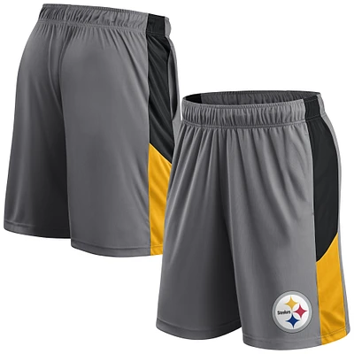 Short gris avec logo Fanatics des Pittsburgh Steelers pour hommes