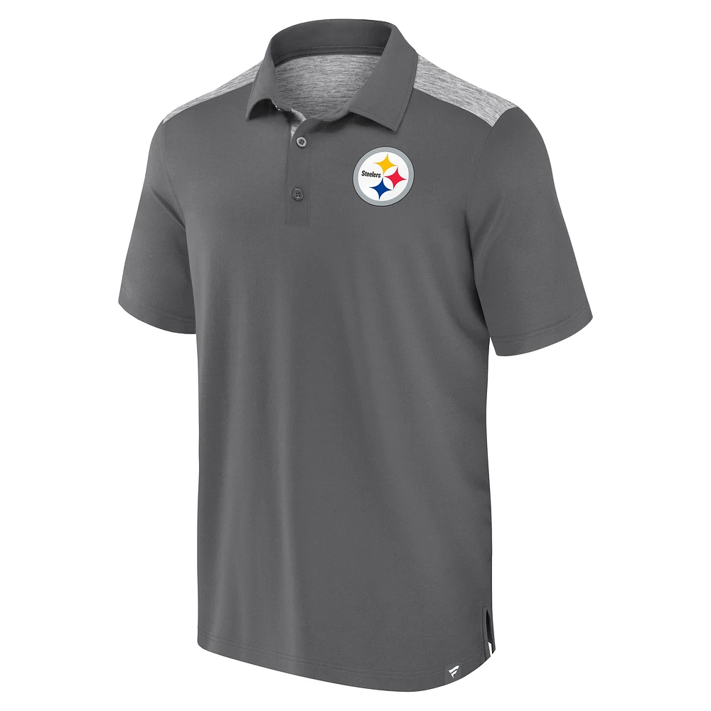 Polo Fanatics gris pour homme des Steelers de Pittsburgh à long tir