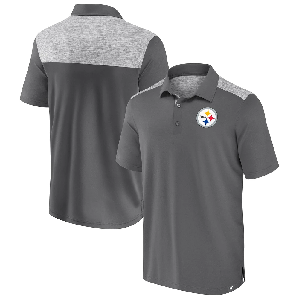 Polo Fanatics gris pour homme des Steelers de Pittsburgh à long tir