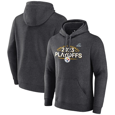 Men's Fanatics  Heather Charcoal Pittsburgh Steelers 2023 NFL Playoffs Fleece Pullover Hoodie