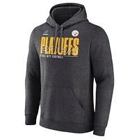 Men's Fanatics  Heather Charcoal Pittsburgh Steelers 2024 NFL Playoffs Fleece Pullover Hoodie