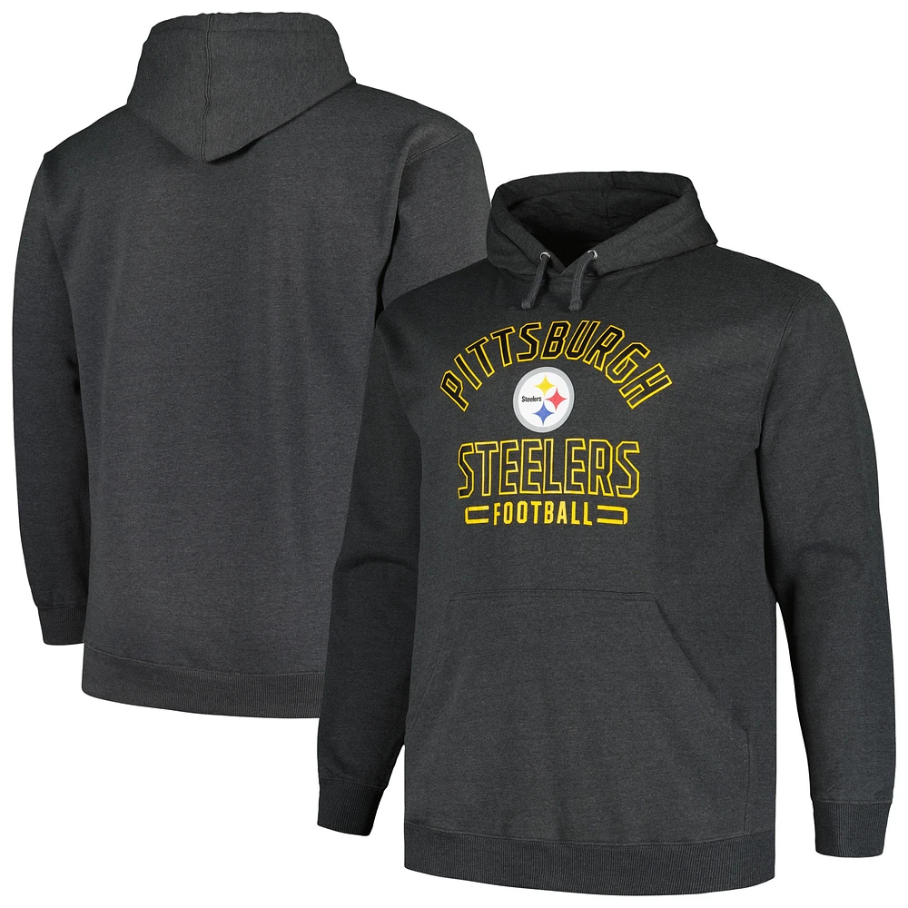 Men's Fanatics Heather Charcoal Pittsburgh Steelers Big & Tall Pullover Hoodie