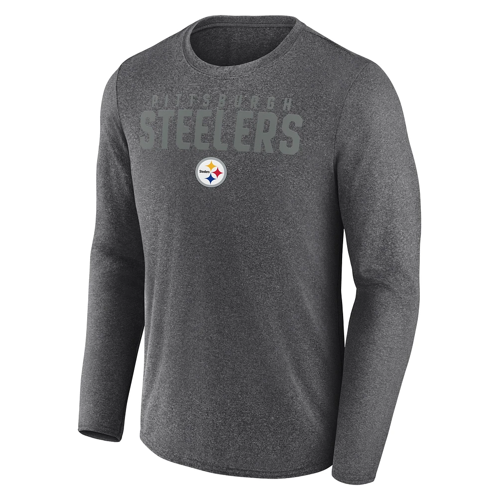 Men's Fanatics  Heather Charcoal Pittsburgh Steelers Blackout Long Sleeve T-Shirt