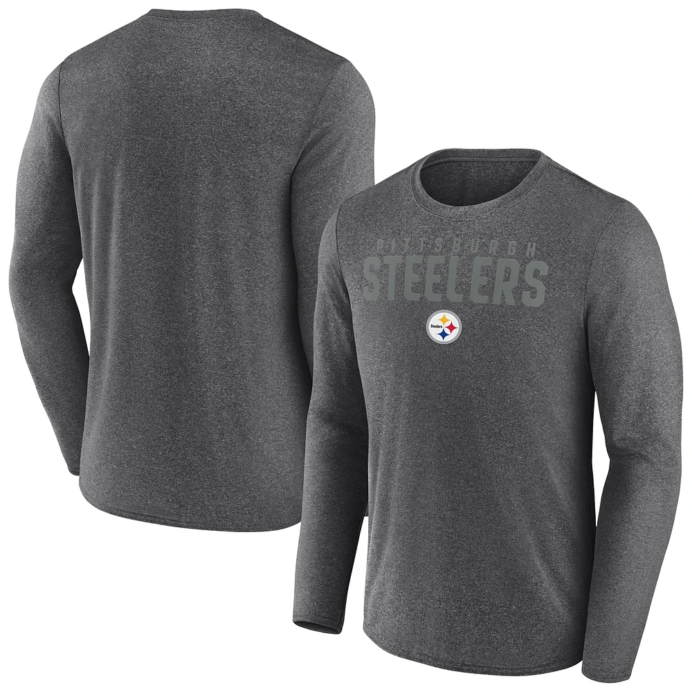 Men's Fanatics  Heather Charcoal Pittsburgh Steelers Blackout Long Sleeve T-Shirt