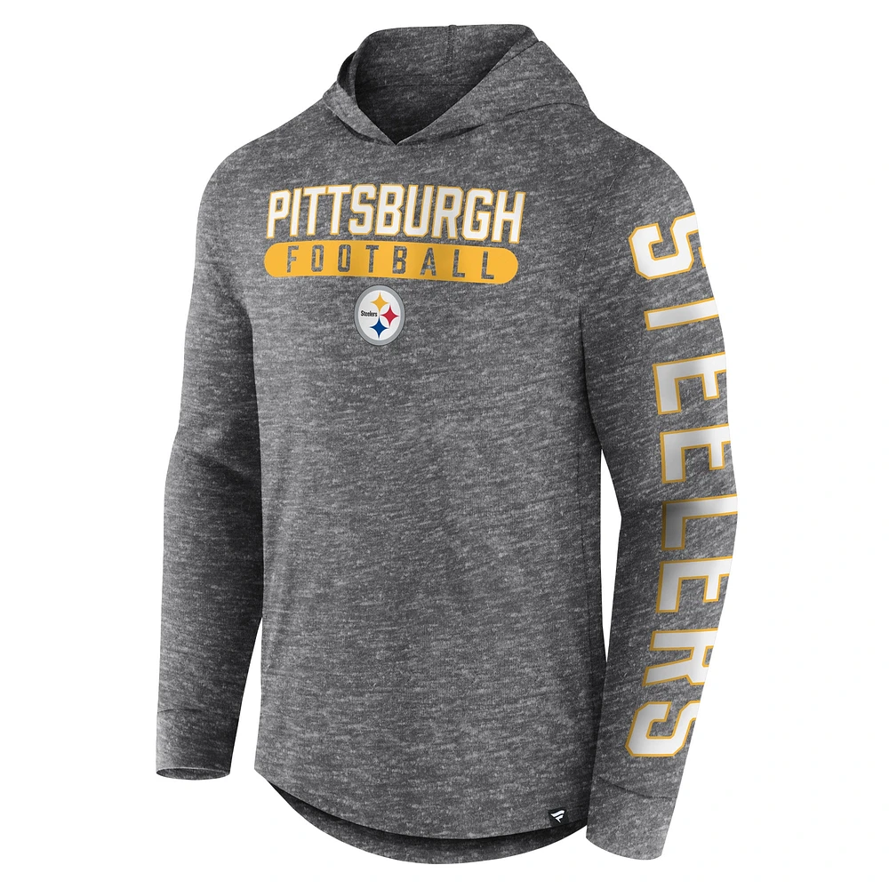 Men's Fanatics Heather Charcoal Pittsburgh Steelers Pill Stack Long Sleeve Hoodie T-Shirt