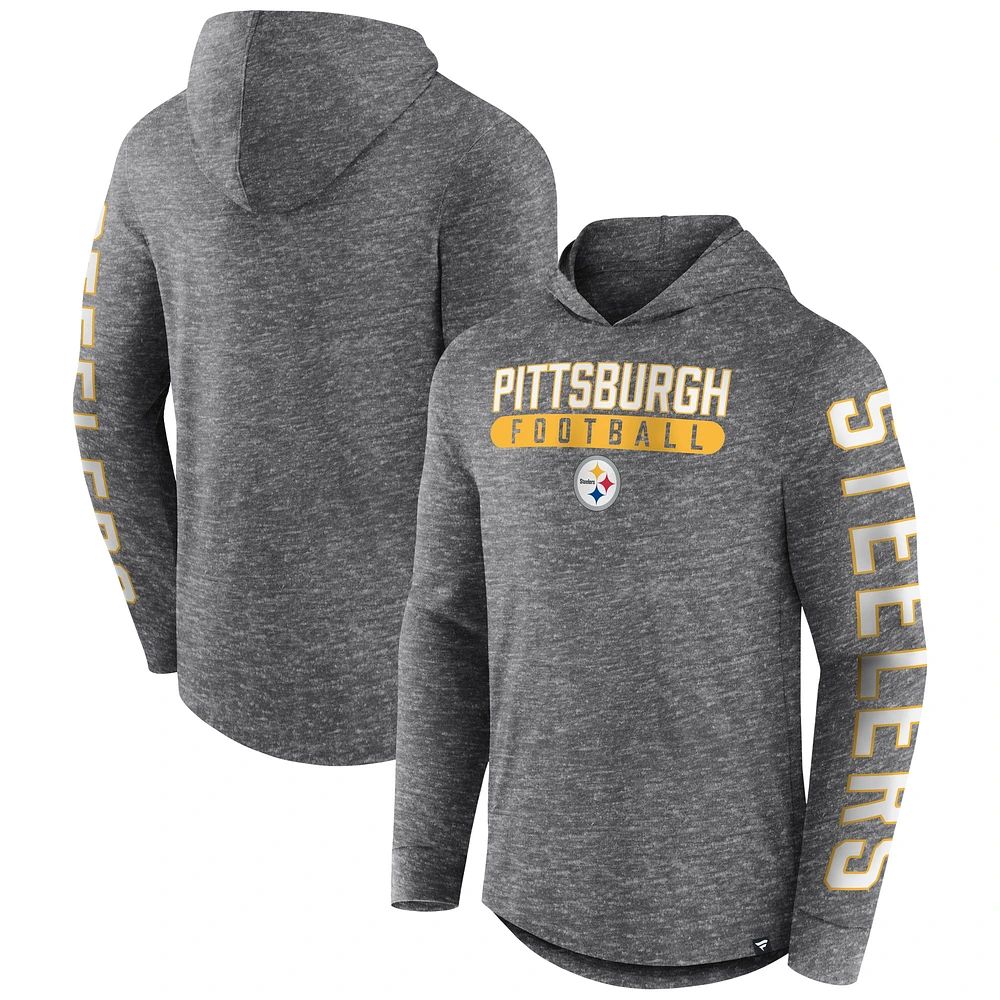 Men's Fanatics Heather Charcoal Pittsburgh Steelers Pill Stack Long Sleeve Hoodie T-Shirt