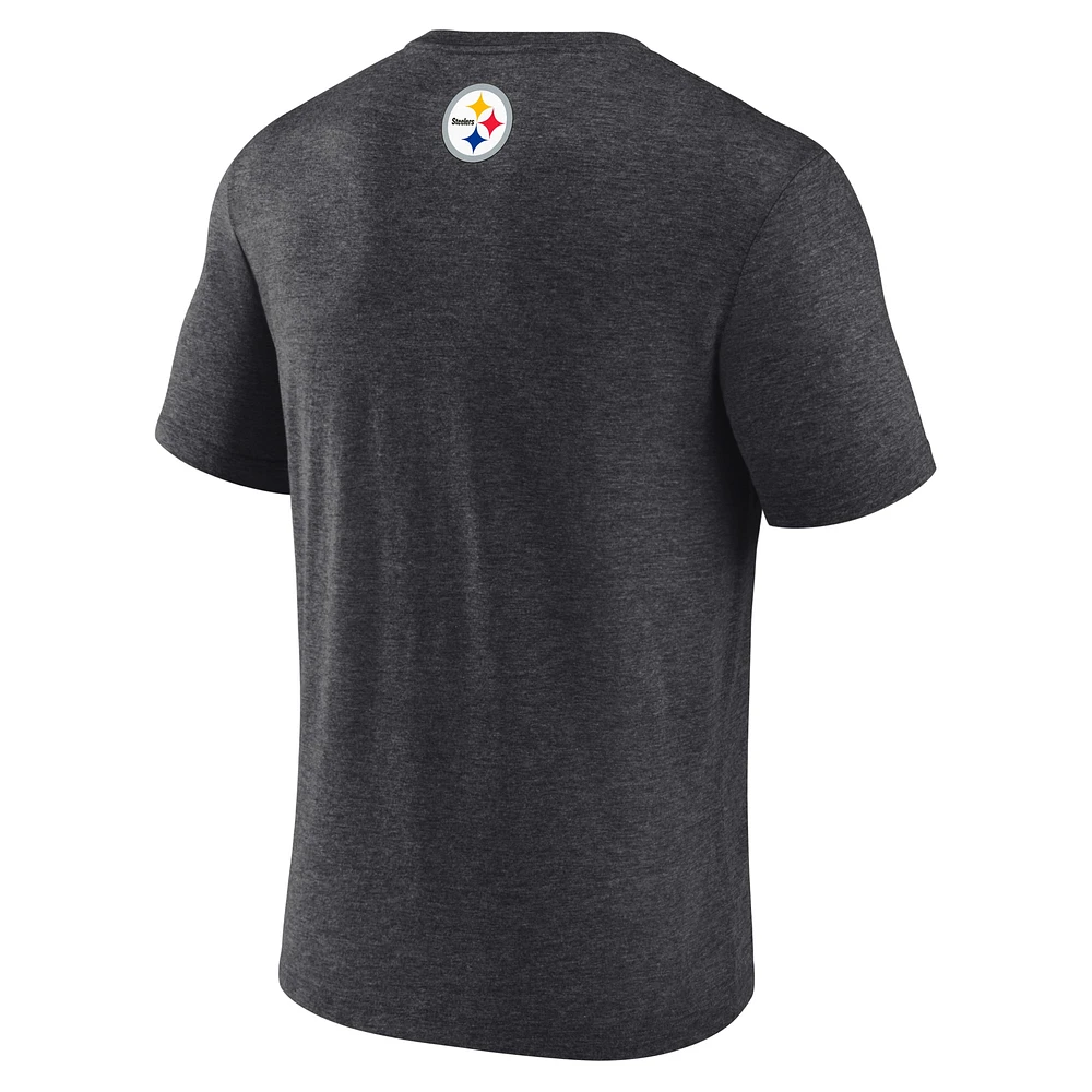 T-shirt Fanatics Heather Charcoal Pittsburgh Steelers Tri-Blend pour homme avec casque