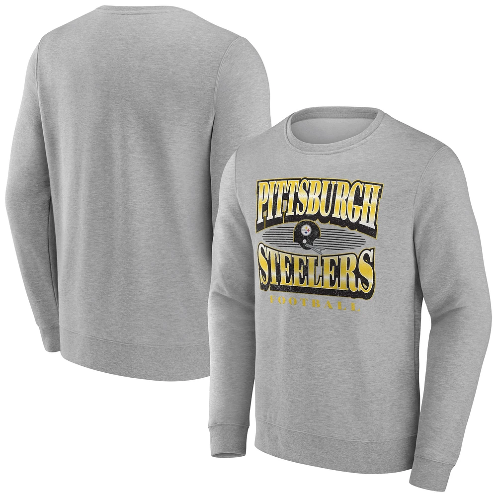 Men's Fanatics Heather Gray Pittsburgh Steelers Chance Throwback Fleece Pullover Sweatshirt