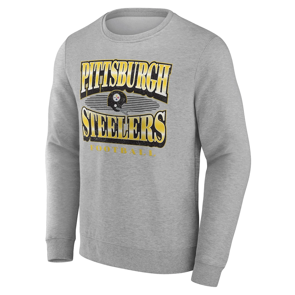 Men's Fanatics Heather Gray Pittsburgh Steelers Chance Throwback Fleece Pullover Sweatshirt