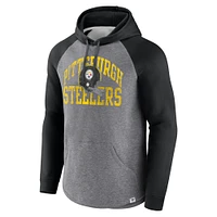 Men's Fanatics Heather Gray Pittsburgh Steelers Favorite Arch Raglan Pullover Hoodie