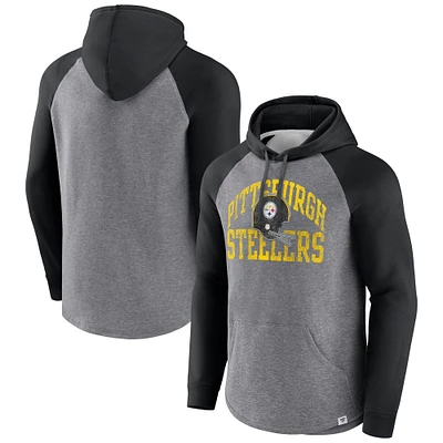 Men's Fanatics Heather Gray Pittsburgh Steelers Favorite Arch Raglan Pullover Hoodie