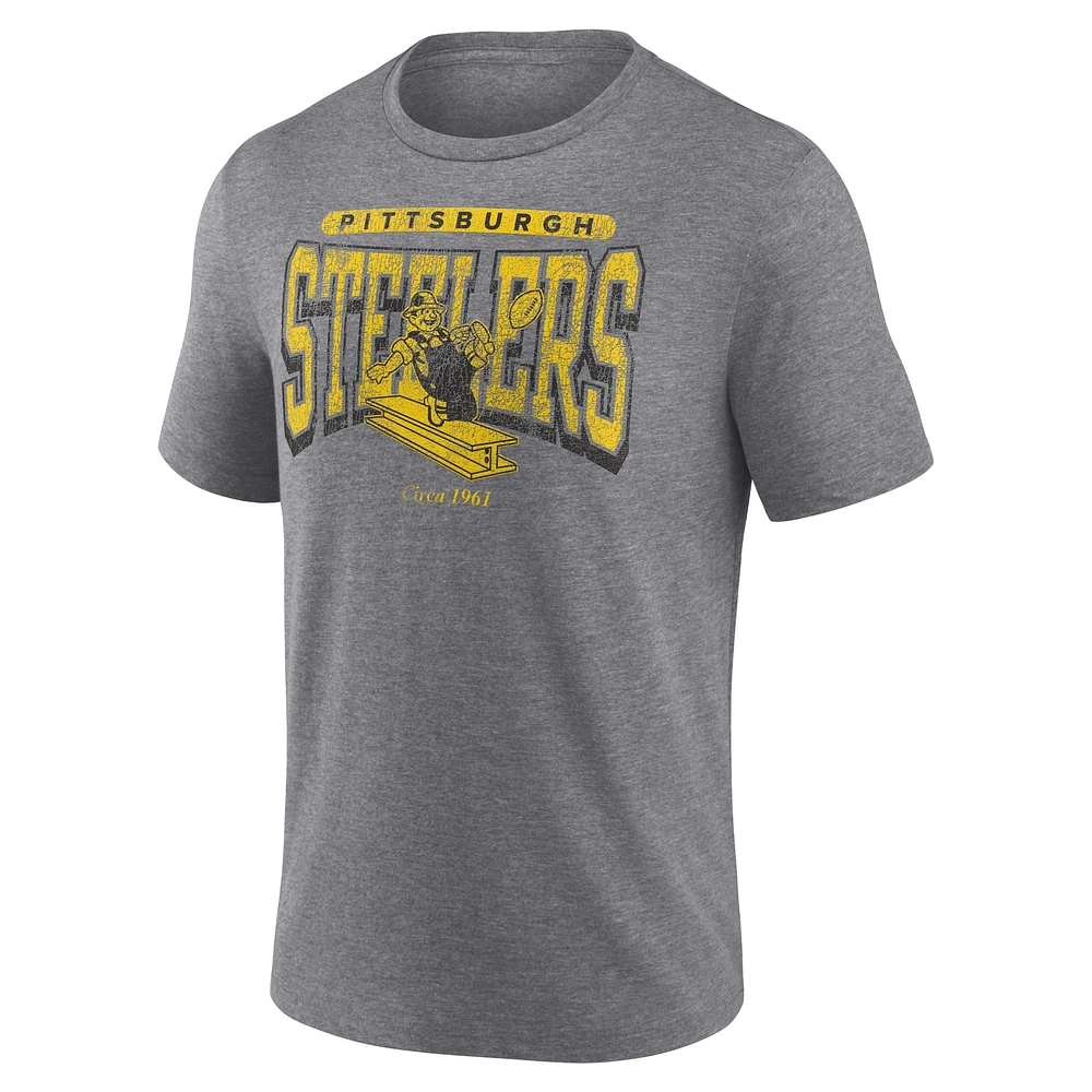 Men's Fanatics Heather Gray Pittsburgh Steelers Warped Block Tri-Blend T-Shirt