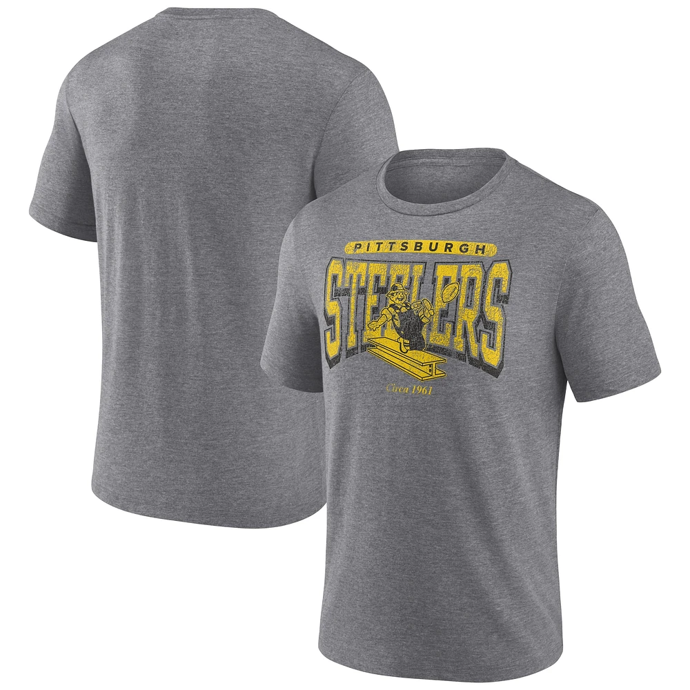 Men's Fanatics Heather Gray Pittsburgh Steelers Warped Block Tri-Blend T-Shirt