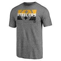 Men's Fanatics Heathered Gray Pittsburgh Steelers Block Party Square Off Tri-Blend - T-Shirt