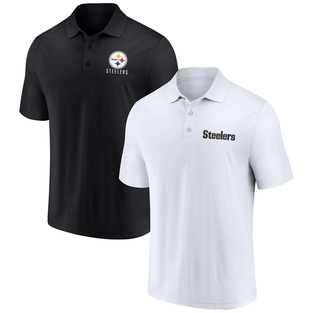 Ensemble de deux polos Lockup Pittsburgh Steelers Fanatics blanc/noir pour hommes