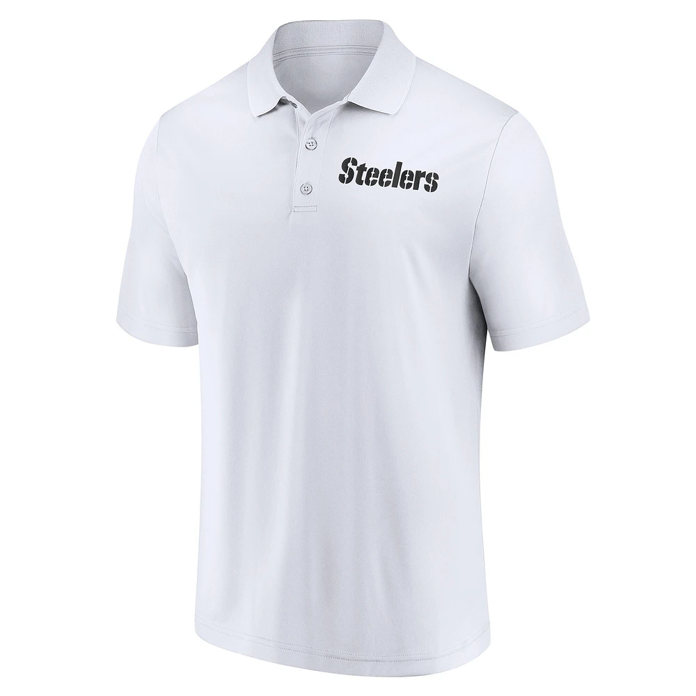 Polo Lockup blanc pour homme Fanatics des Steelers de Pittsburgh