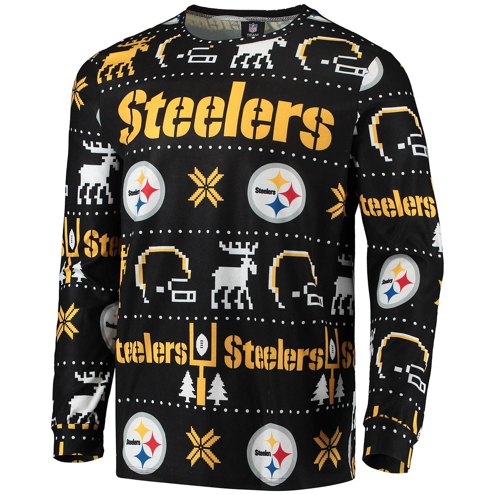 Men's FOCO Black Pittsburgh Steelers Wordmark Ugly - Pajama Set