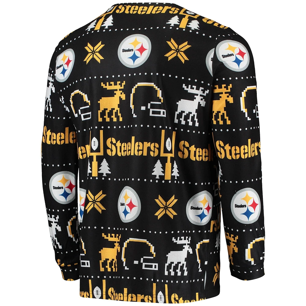 Men's FOCO Black Pittsburgh Steelers Wordmark Ugly - Pajama Set