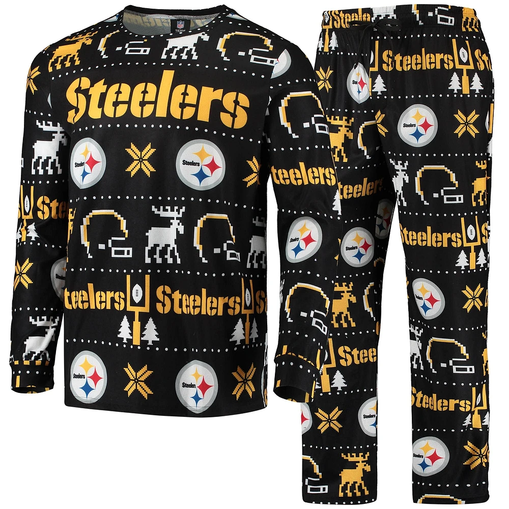 Men's FOCO Black Pittsburgh Steelers Wordmark Ugly - Pajama Set