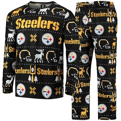 Men's FOCO Black Pittsburgh Steelers Wordmark Ugly - Pajama Set