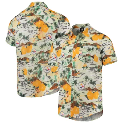 Pittsburgh Steelers FOCO Paradise Floral Button-Up Shirt - Cream