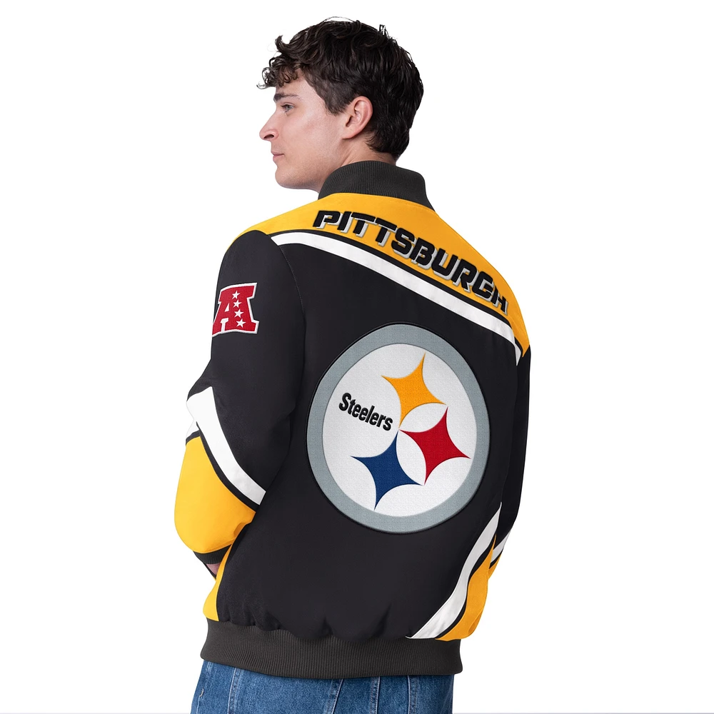 Men's G-III Extreme  Black Pittsburgh Steelers Maximum Racing Full-Snap Jacket