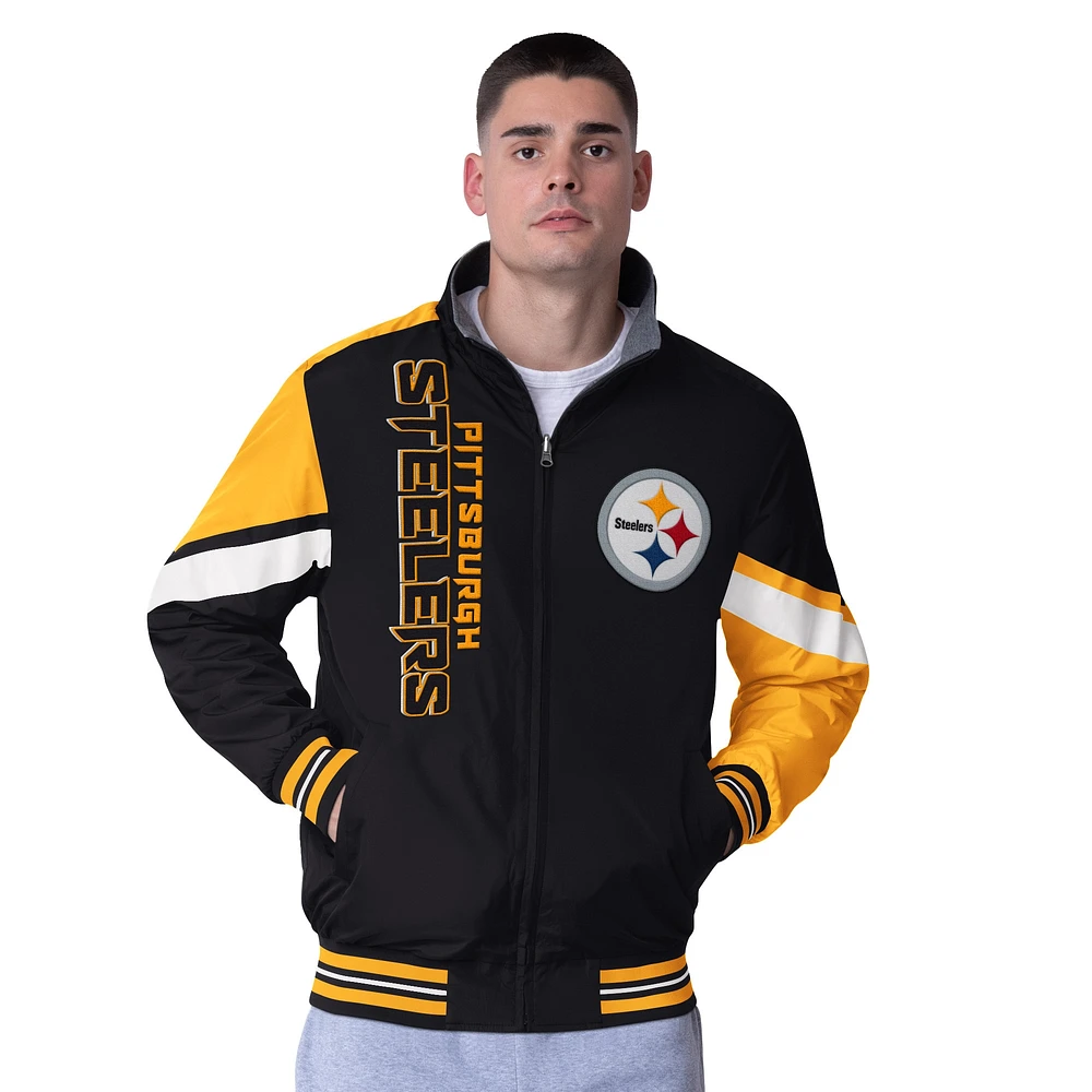 Men's G-III Extreme Black Pittsburgh Steelers Strong Arm Reversible Full-Zip Jacket