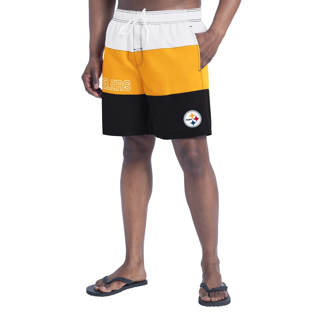 Men's G-III Sports by Carl Banks  Black/Gold Pittsburgh Steelers Sunrise Volley Swim Shorts