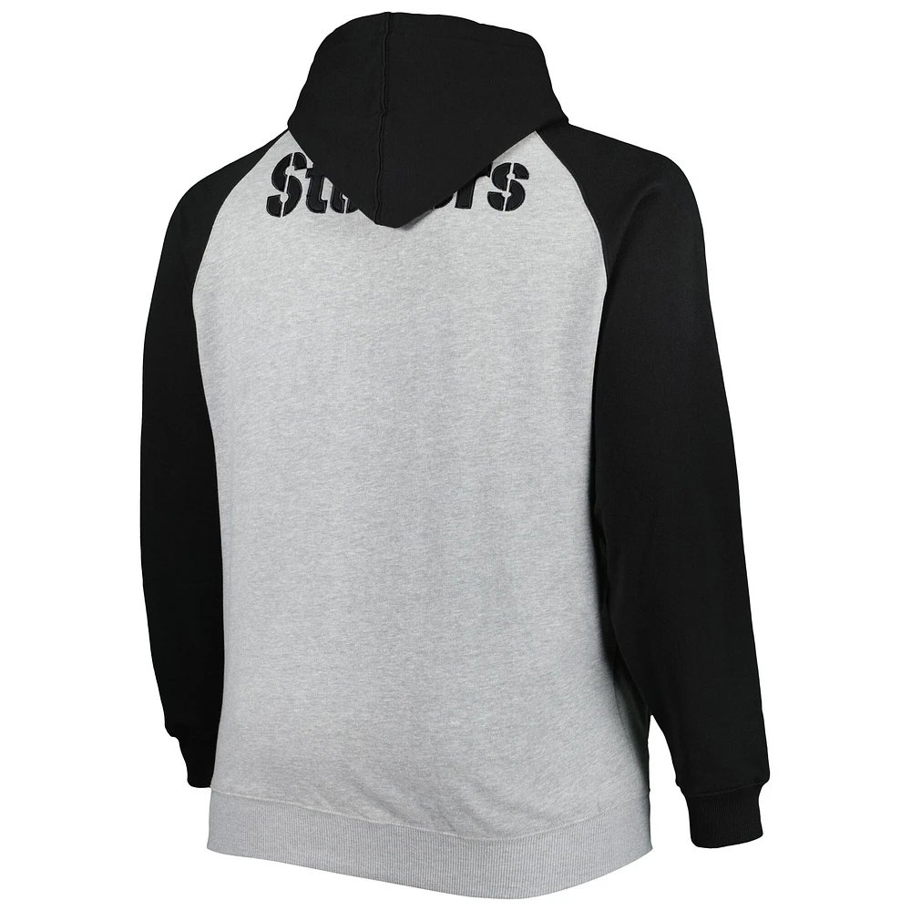 Men's Heather Gray Pittsburgh Steelers Big & Tall Fleece Raglan Full-Zip Hoodie Jacket