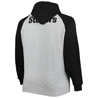 Men's Heather Gray Pittsburgh Steelers Big & Tall Fleece Raglan Full-Zip Hoodie Jacket