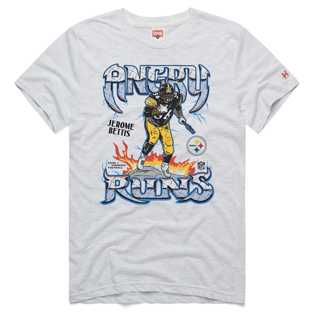 T-shirt rétro Angry Runs Tri-Blend pour homme avec hommage à Jerome Bettis Ash des Pittsburgh Steelers